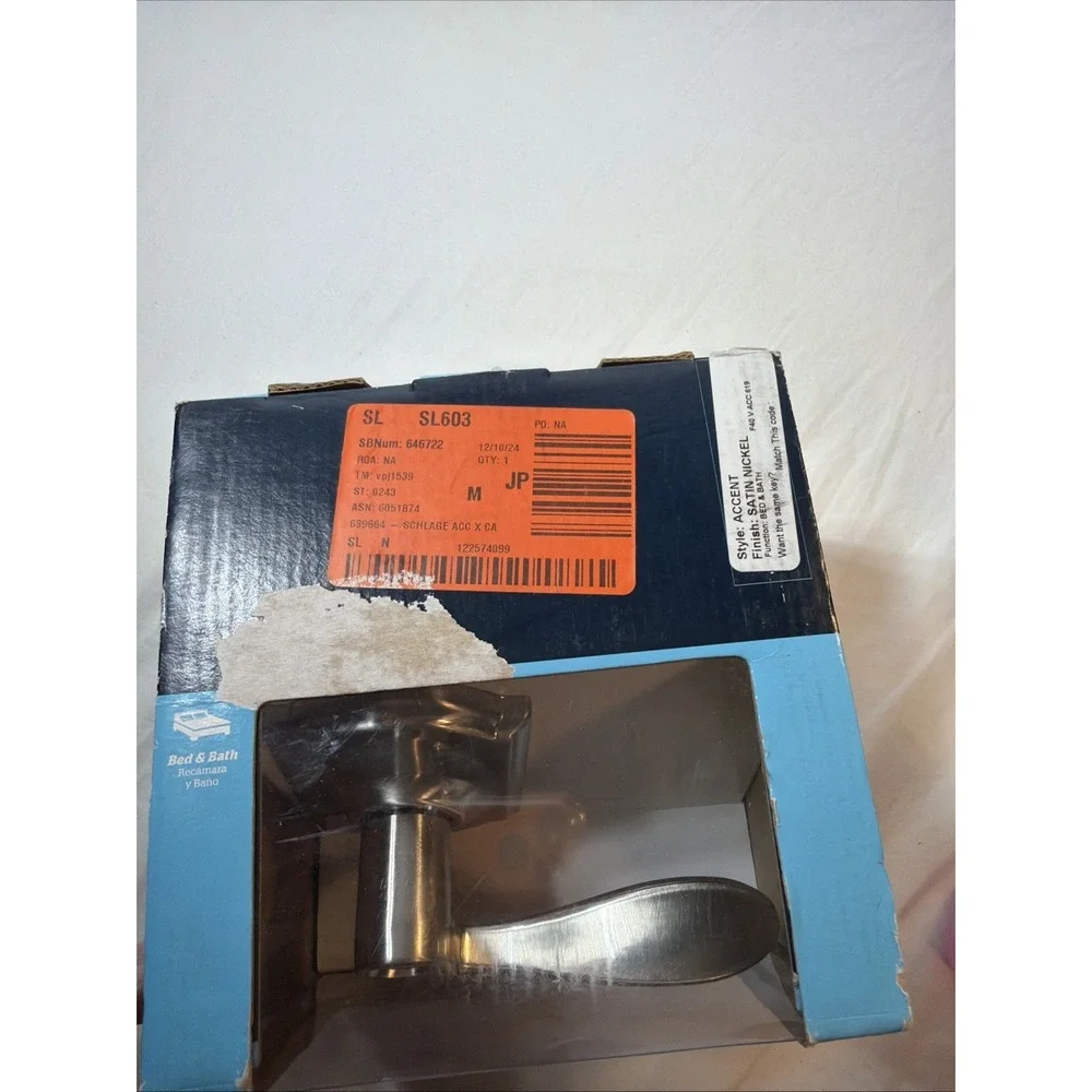 Schlage F40 Accent Bed & Bath Door Lever Lock Satin Nickel Privacy Handle 619